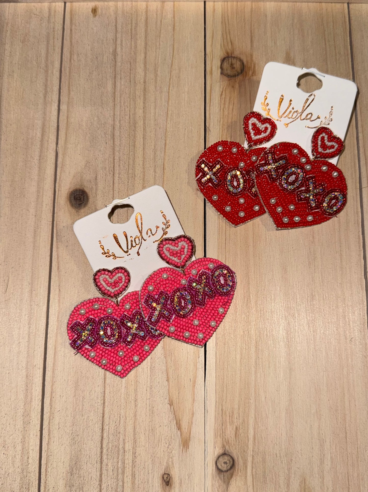 XOXO Beaded Heart Earrings