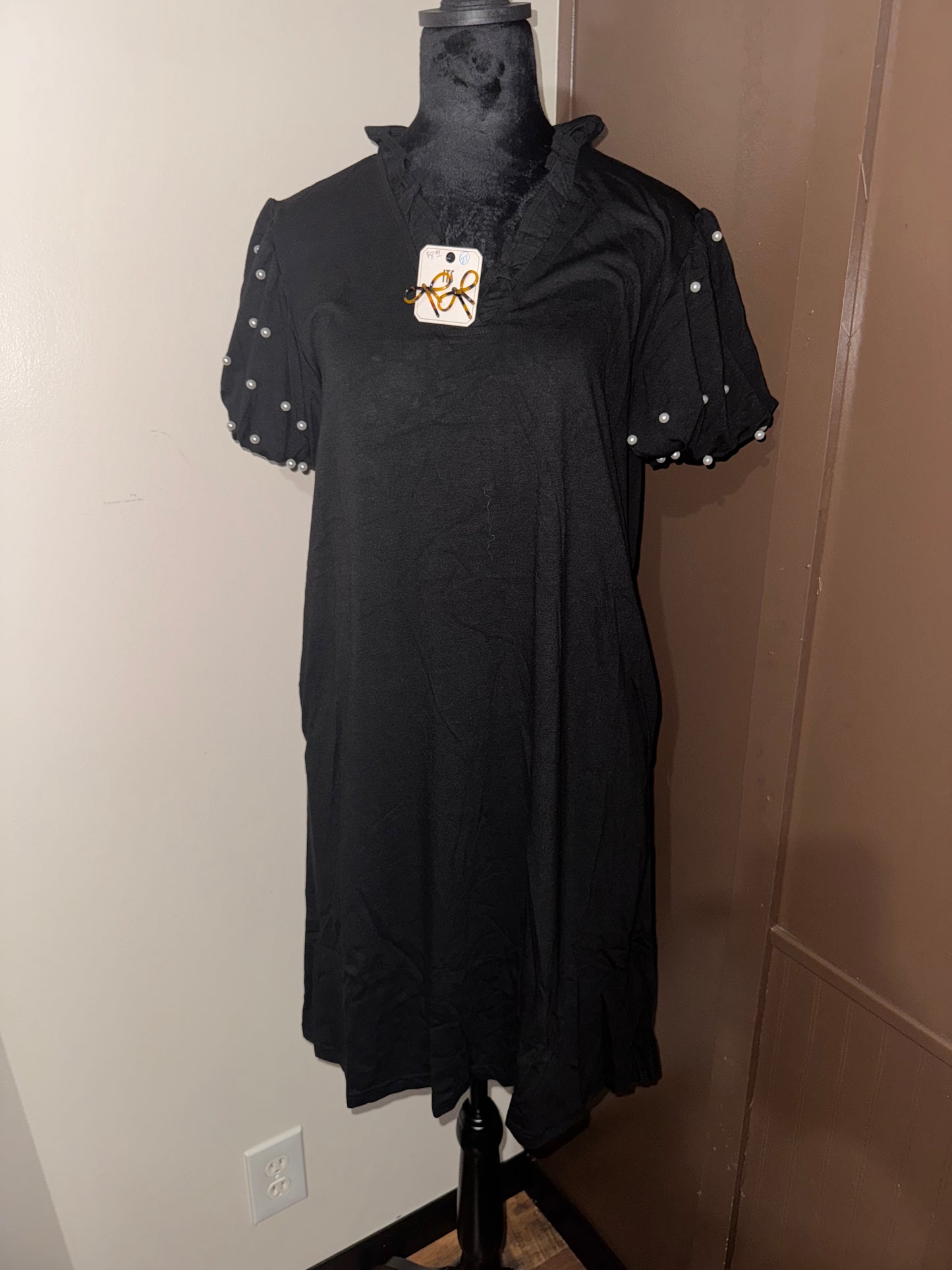 Black Dress with Pearl Sleeves
