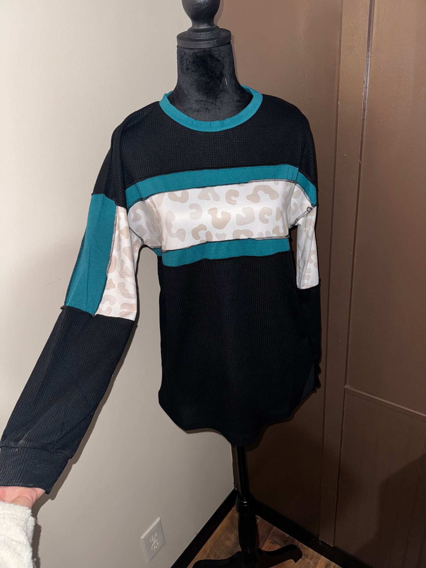 Black/Leopard Colorblock Top