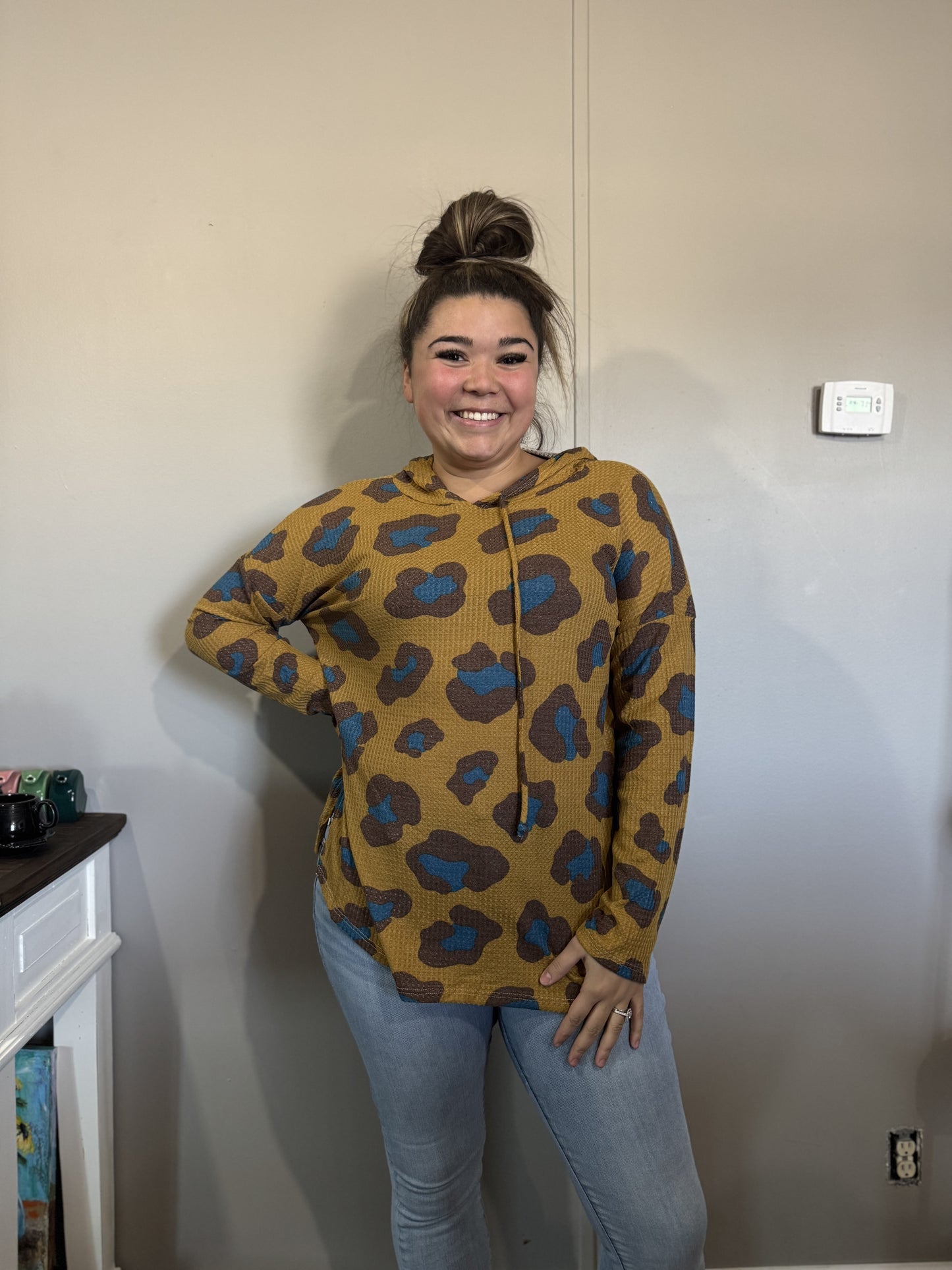Waffle Knit Leopard Hoodie