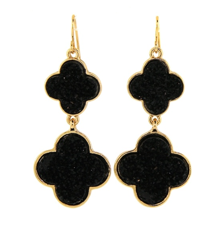 Black Double Clover Dangles