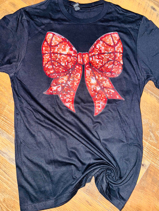 Faux Sequin Basketball Bow Tee