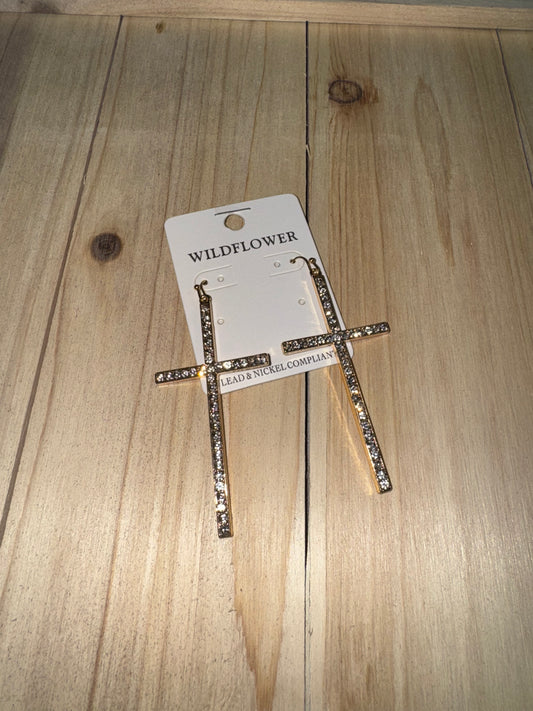 Gold Rhinestone Cross Dangles