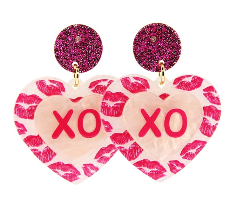 XOXO Pink Lip Heart Dangles